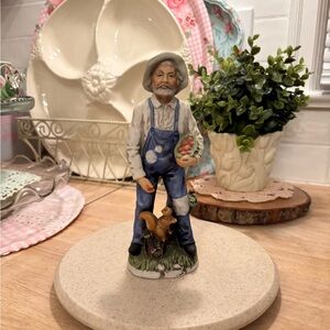 Homco Farmer Figurine with Blue Overalls and White Shirt